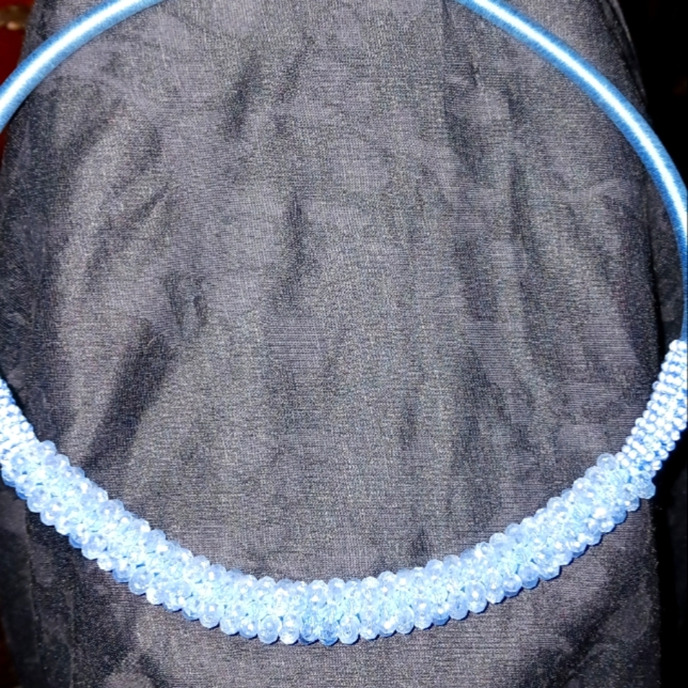 Crochet rope blue Crystal bead choker